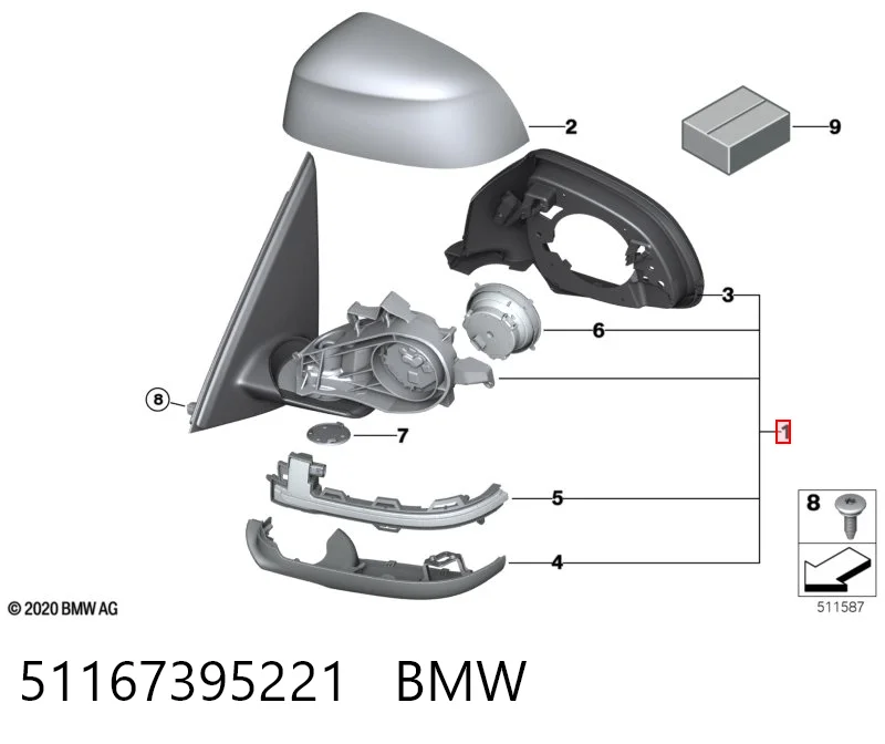 51167395221 BMW Левое боковое зеркало