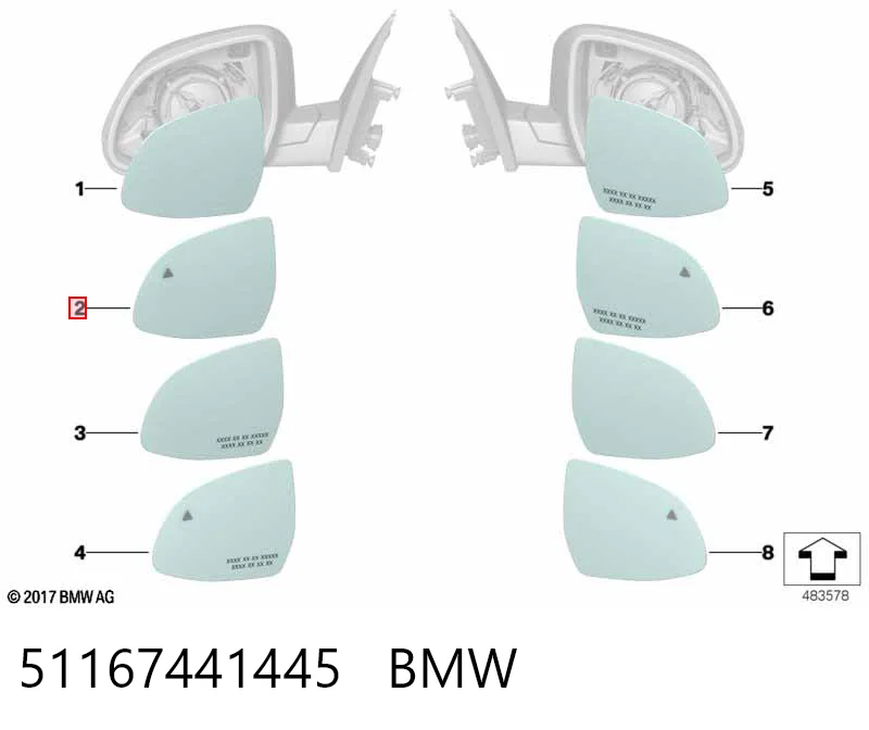 51167441445 BMW Зеркальный элемент левого зеркала заднего вида