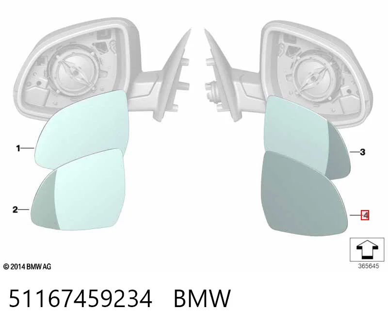 51167459234 BMW Зеркальный элемент правого зеркала заднего вида