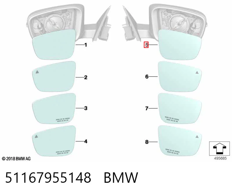 51167955148 BMW Зеркальный элемент правого зеркала заднего вида