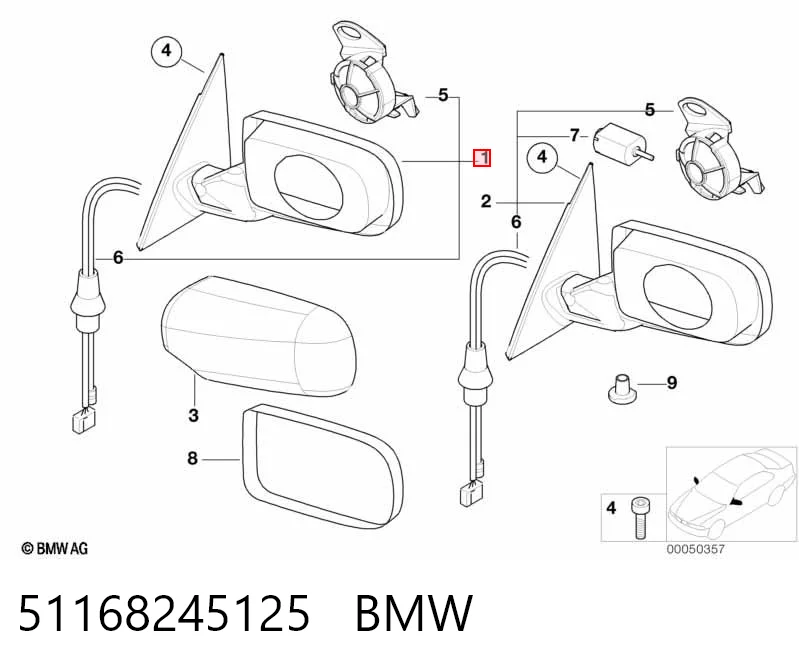 Зеркало заднего вида, левое BMW 3 универсал (E46) (1999 - 2005) цена, от 73.27 USD