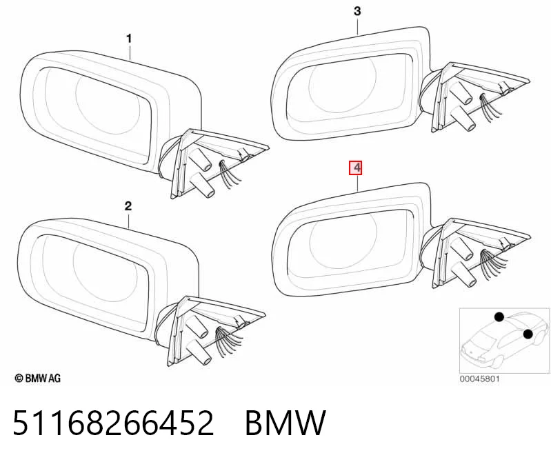 Наружное зеркало правое BMW 7 седан (E38) (1994 - 2001) цена, от 200.61 USD