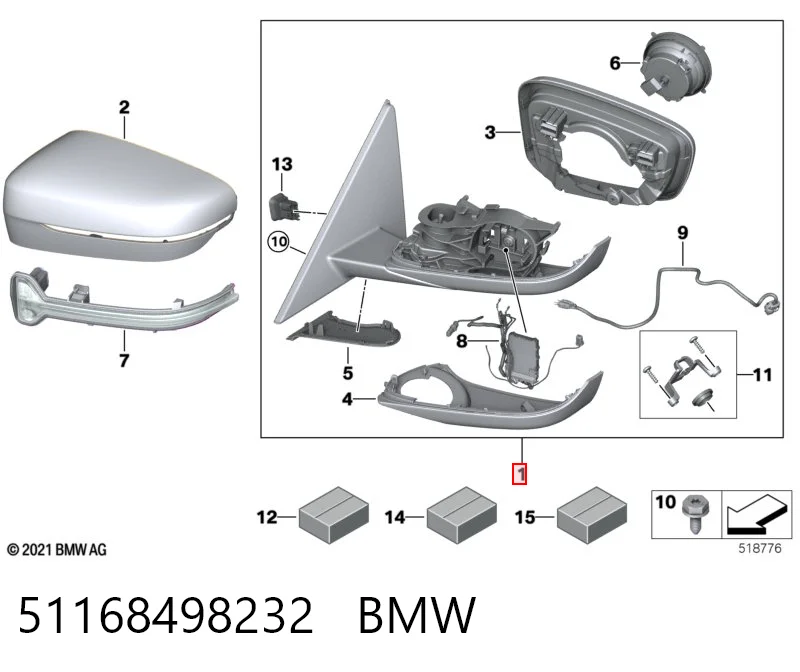 51168498232 BMW Зеркало заднего вида правое
