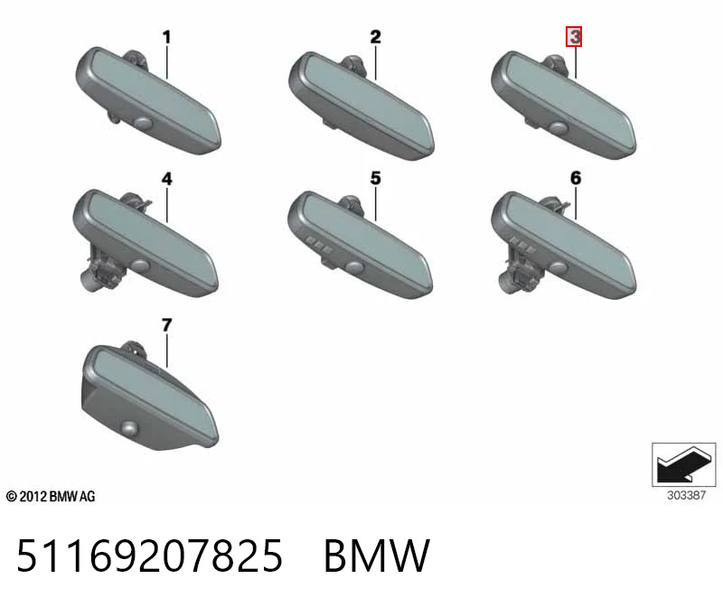 Зеркало заднего вида в салоне на BMW 7  F01, F02, F03, F04