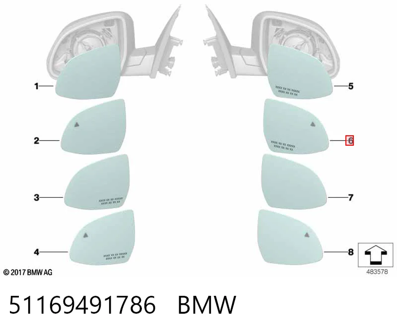 51169491786 BMW Зеркальный элемент правого зеркала заднего вида