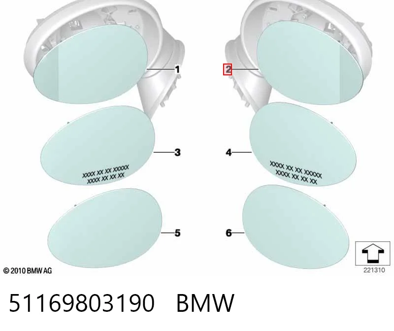 51169803190 BMW Зеркальный элемент правого зеркала заднего вида