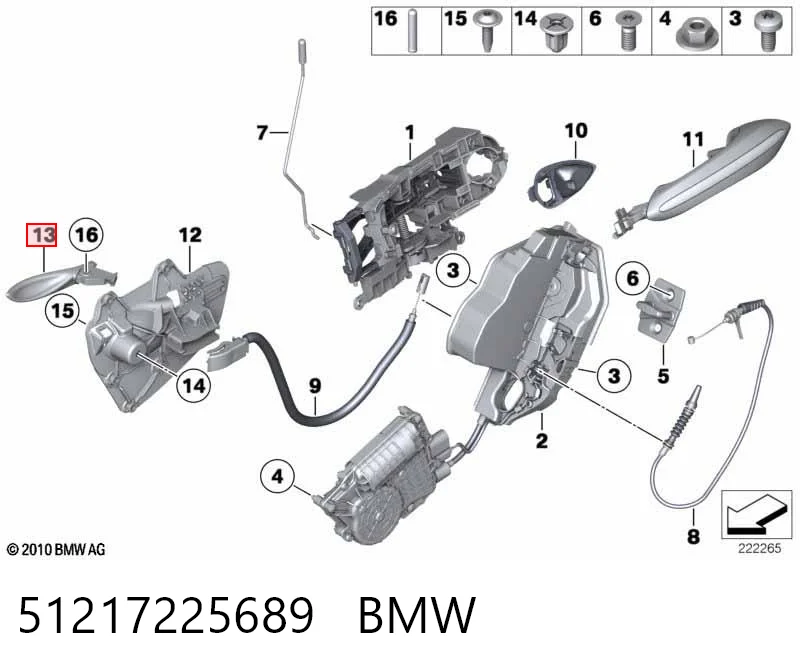 51217225689 BMW Ручка двери левой внутренняя передняя/задняя