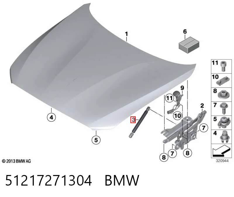 51217271304 BMW Стойка капота