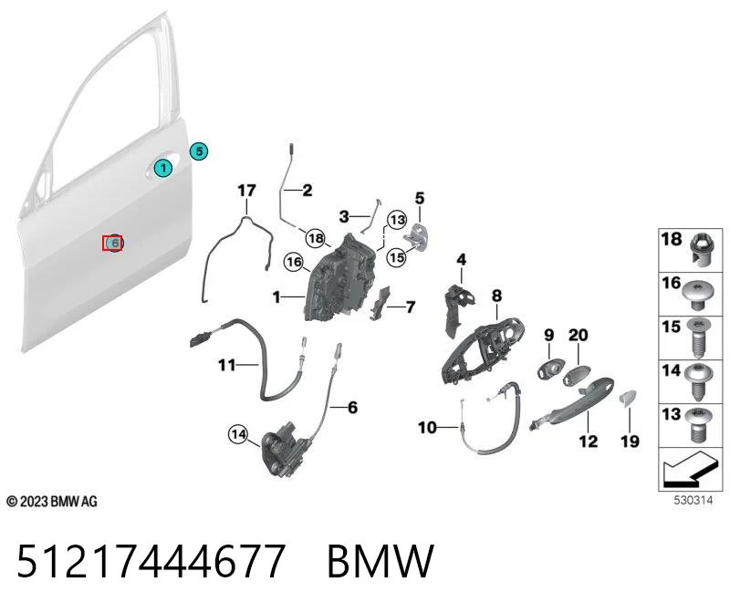 51217444677 BMW Трос/тяга открывания замка двери передней левой