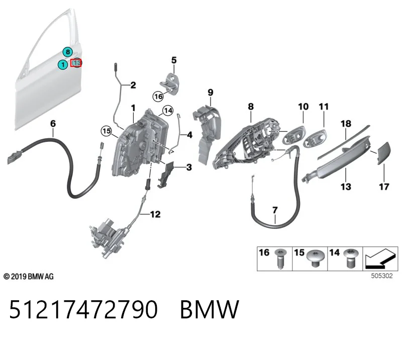 51217472790 BMW Ручка передней двери наружная, правая
