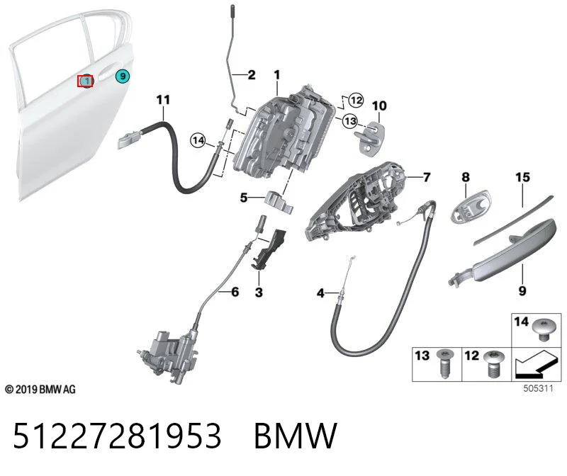 51227281953 BMW Замок двери задней левой