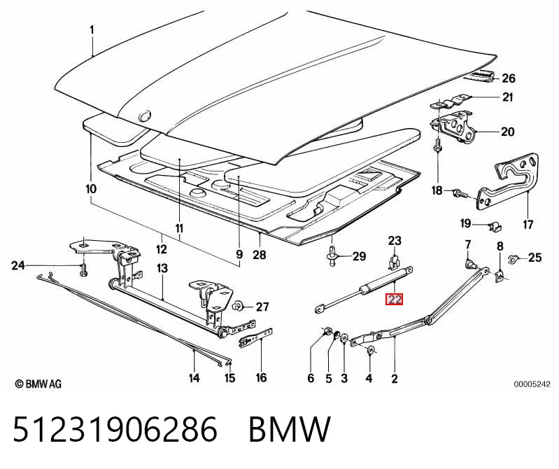51231906286 BMW Стойка капота
