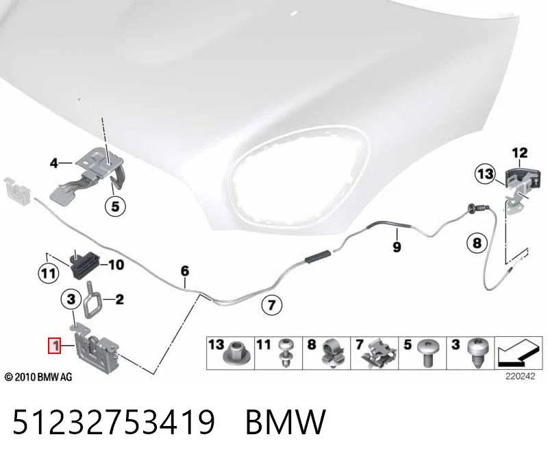 51232753419 BMW Замок капота левый