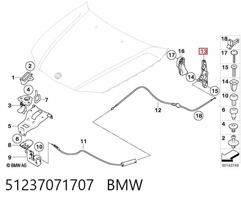 51237071707 BMW Кронштейн ручки открывания капота
