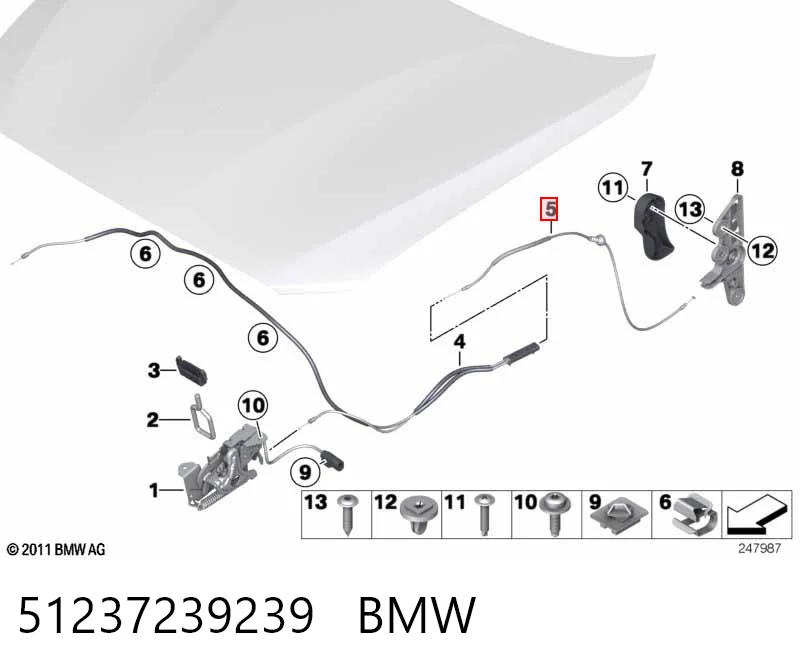 51237239239 BMW Трос открывания капота задний