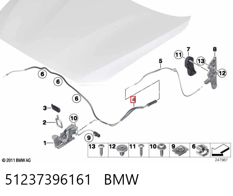 51237396161 BMW Трос открывания капота передний