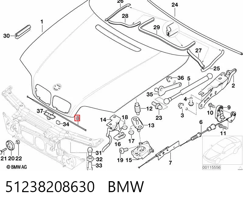 51238208630 BMW Трос открывания капота передний
