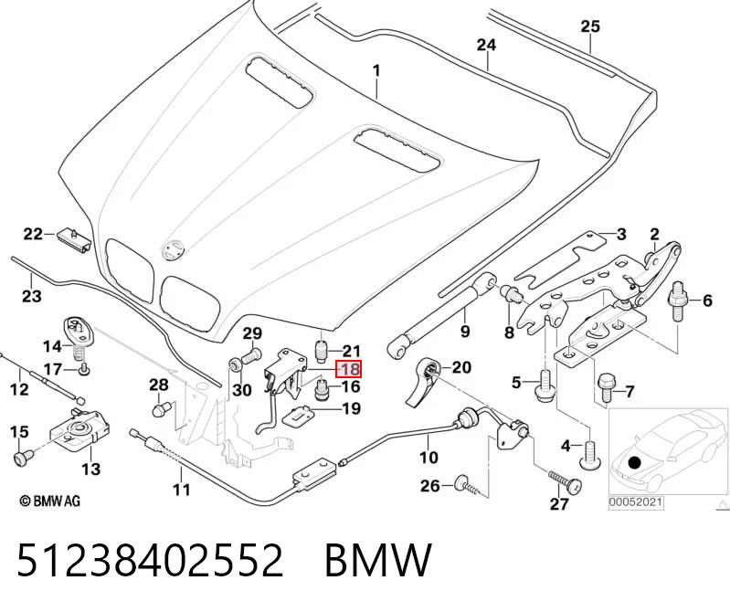 51238402552 BMW Навеска и упор капота