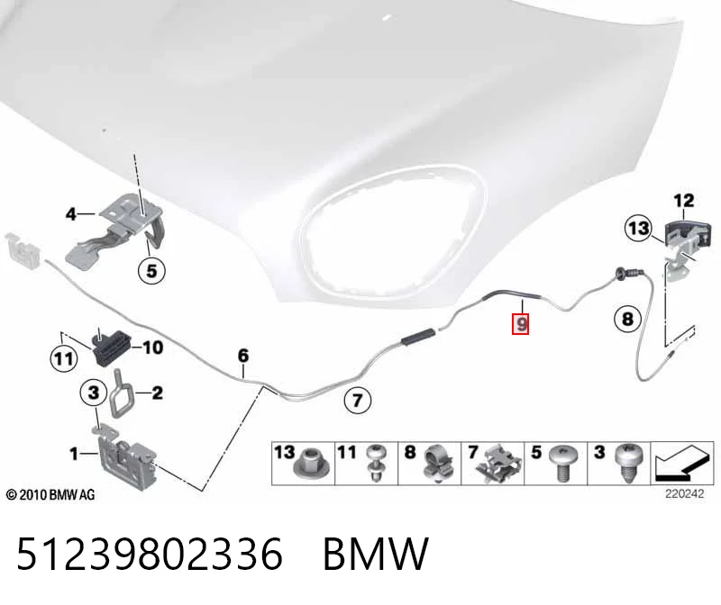 51239802336 BMW Трос открывания капота задний