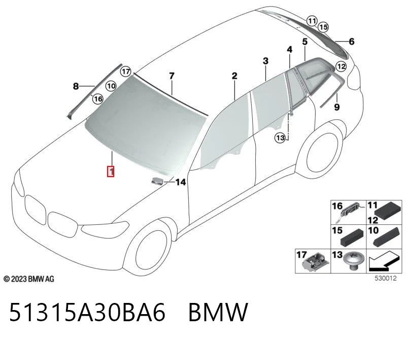 Стекло лобовое BMW 51315A30BA6