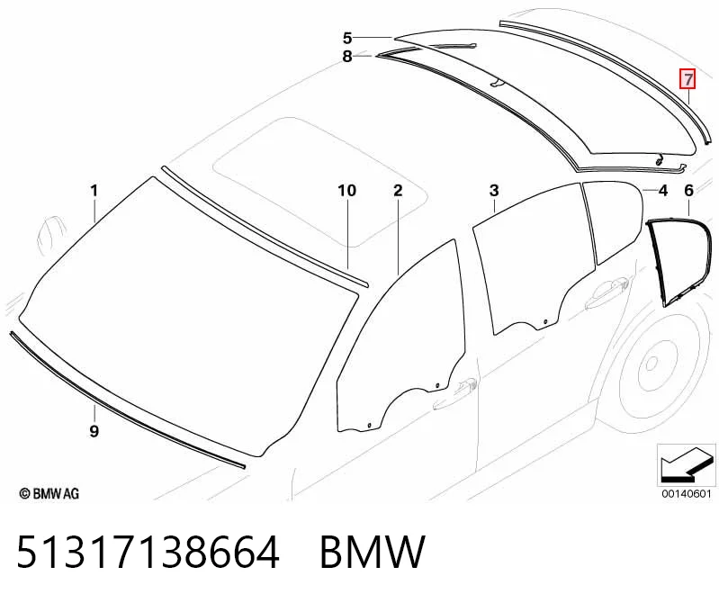 51317138664 BMW Уплотнитель заднего стекла нижний