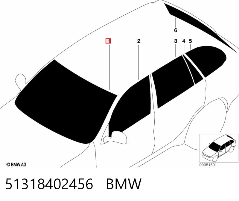 Стекло лобовое BMW 51318402456
