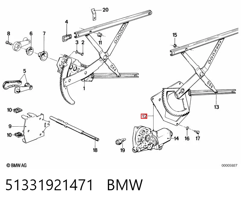 Механизм стеклоподъемника двери передней левой BMW 5 E28