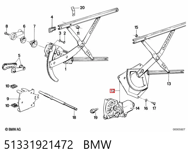 Механизм подъема стекол на BMW 5  E28