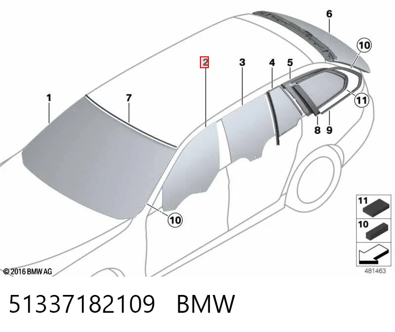 51337182109 BMW Стекло двери передней левой