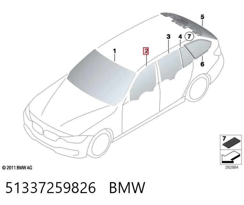 51337259826 BMW Стекло передней двери, правой