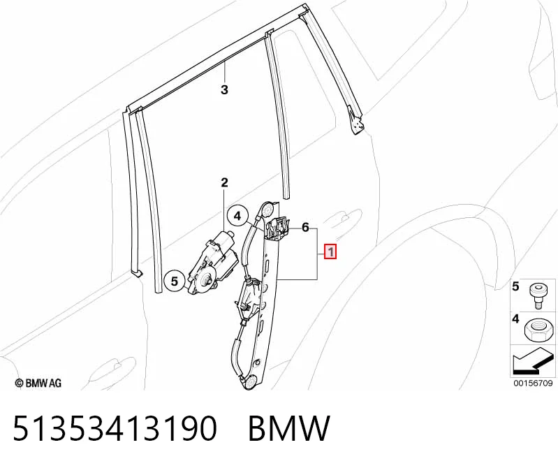 51353413190 BMW  Механизм стеклоподъемника правой задней двери