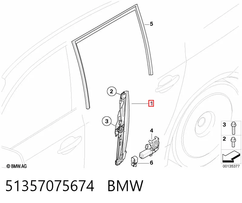 51357075674 BMW  Механизм стеклоподъемника правой задней двери