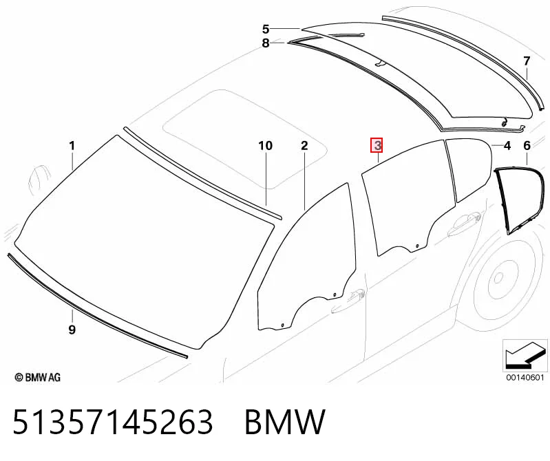 51357145263 BMW Стекло двери задней левой