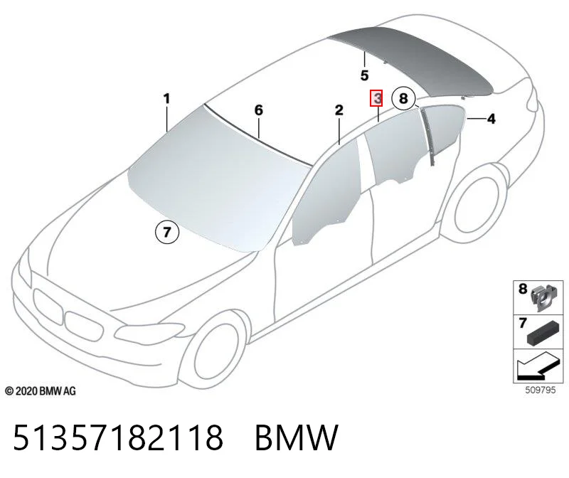 51357182118 BMW Стекло задней правой двери