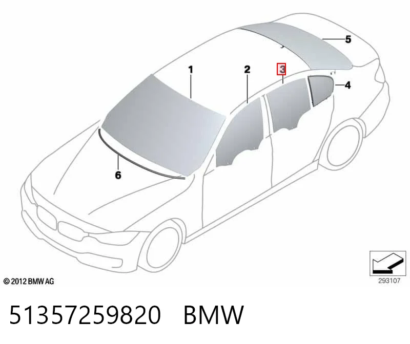 51357259820 BMW Стекло задней правой двери
