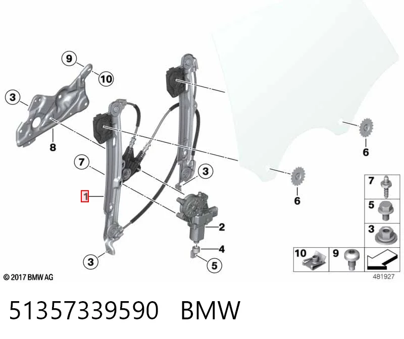 51357339590 BMW  Механизм стеклоподъемника правой задней двери