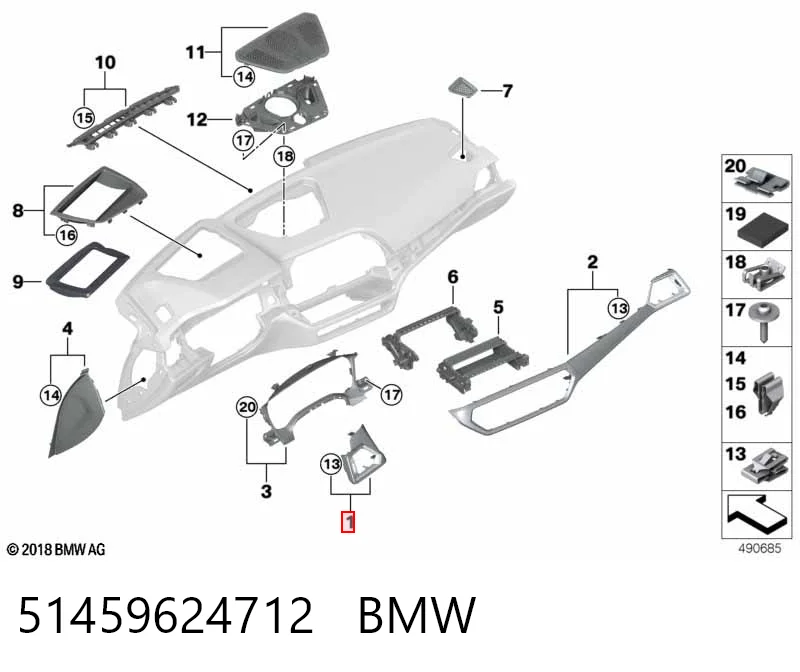 51456807298 BMW Молдинг (накладка) приборной панели "торпедо" левый
