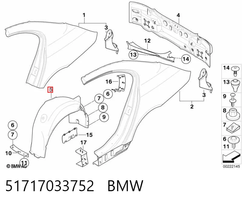 Подкрылок задний правый BMW 7033752 цена, от 25.34 USD