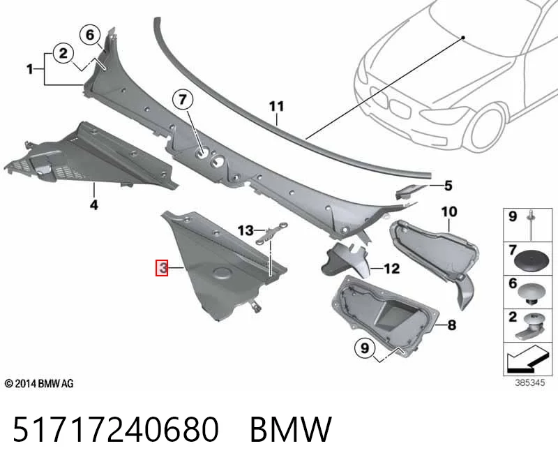 51717240680 BMW Решетка стеклоочистителей, левая