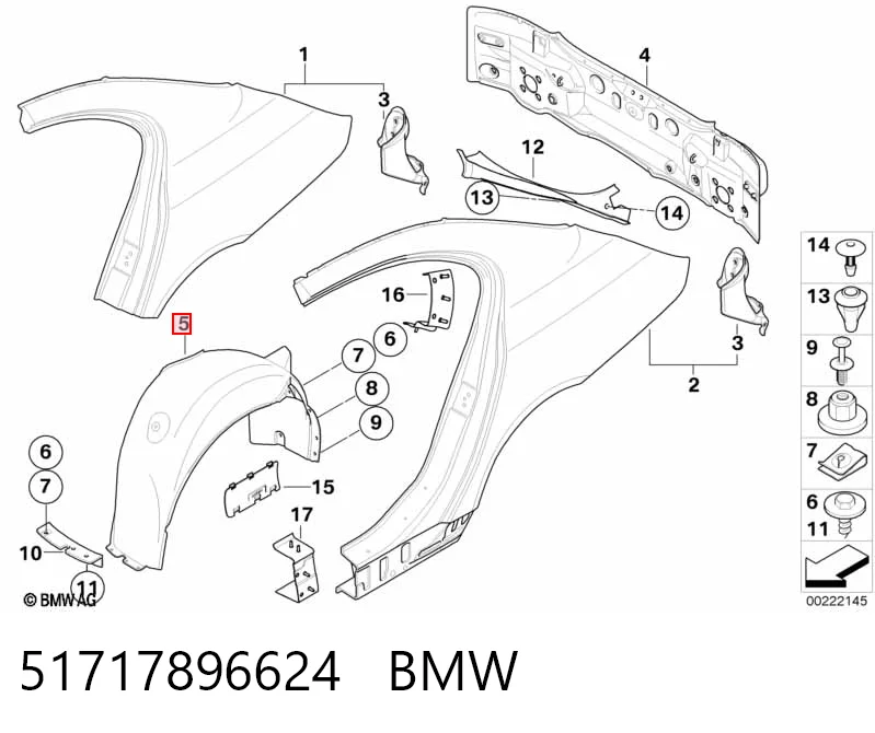 Купить 7033752 BMW Подкрылок задний правый