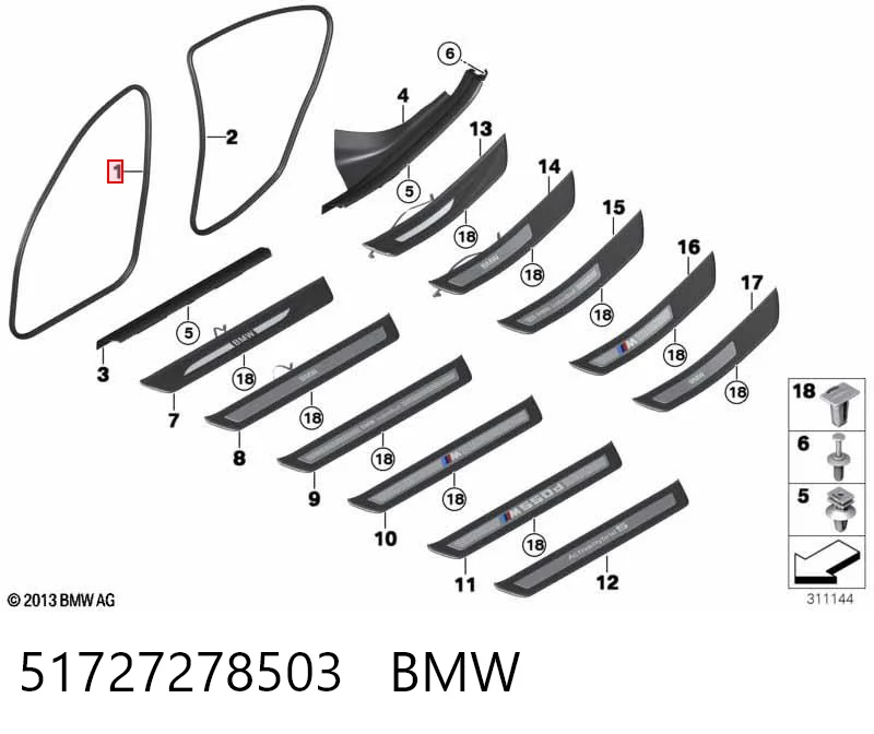 51727278503 BMW Уплотнитель двери передней (на кузове)