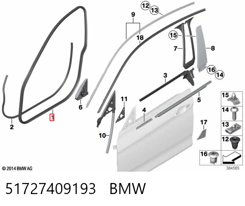 51727409193 BMW Прокладка двери передней, левой (на кузове)