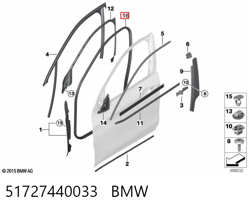 51727440033 BMW Уплотнитель левой передней двери