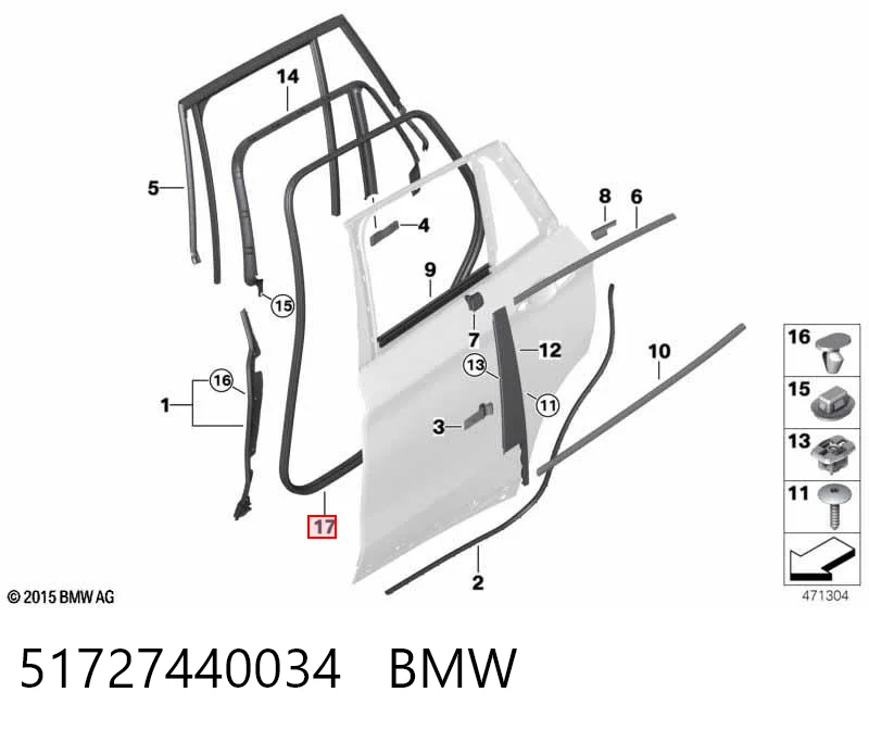 51727440034 BMW Прокладка двери задней, (на двери)