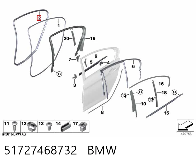 51727468732 BMW Уплотнитель двери задней (на кузове)