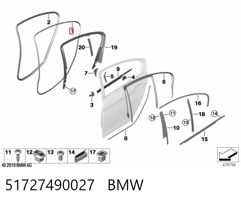 51727490027 BMW Уплотнитель двери передней (на кузове)