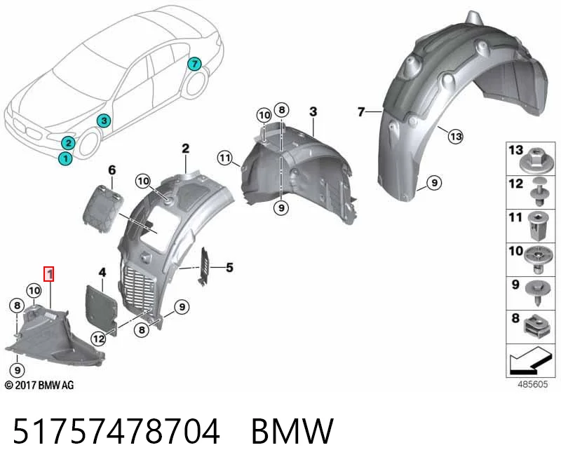 51757478704 BMW Защита бампера переднего правая