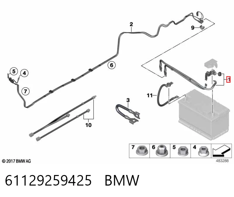 61129259425 BMW Кабель положительной клемы аккумулятора (АКБ)
