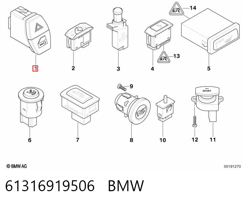 Кнопка аварийного сигнала BMW 5 универсал (E61) (2003 - 2009) цена, от 5.37 USD