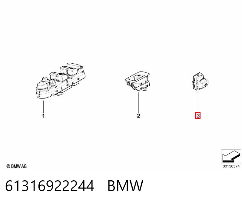 61316922244 BMW Кнопка подъемника переднего правого стекла